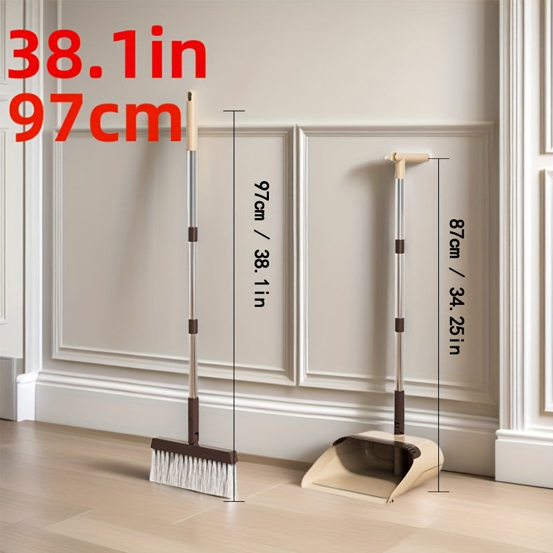 2-in-1 Broom and Dustpan Set with Long Handle - Heavy-Duty Stainless Steel, Ergonomic Design for Home, Office, School, Dorm, Shopping Mall & Supermarket Cleaning - Durable Hard Floor & Carpet Cleaning Supplies, Broom for Home, Dorm Room Essentials, Modern