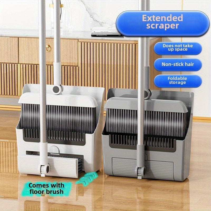 3-in-1 Heavy-Duty Ergonomic Floor Cleaning System with Long Handle - Heavy-Duty Broom, Dustpan & Brush Set with Ergonomic Grip - Extended Reach for Hardwood, Tile, Vinyl, Linoleum Floors - Ideal for Home, Office, Kitchen, Bathroom, Living Room -