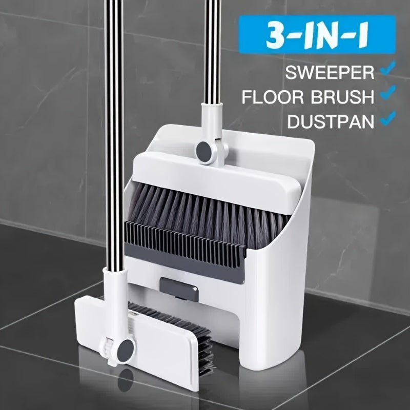 3-in-1 90% off Layer Broom and Broom Set, No Flag Bristle Broom, Multi-Surface Cleaning Kit, Suitable for Living Room, Bedroom, Bathroom, Carpet, Hard Floors, Durable Plastic, Home and Dormitory Use
