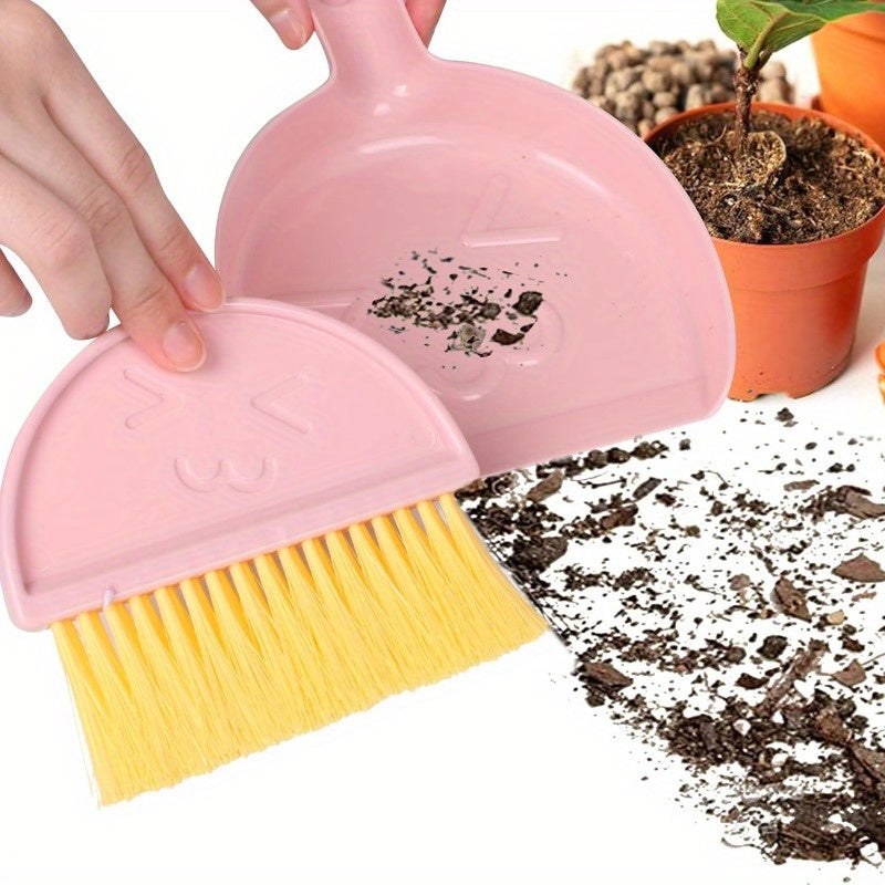 3 Pcs Mini Broom 3 Colors and Dustpan Set for Cleaning up Pet Feces Home, Car, Kitchen, Table, Durable Plastic Bristles, Handheld, Hangable