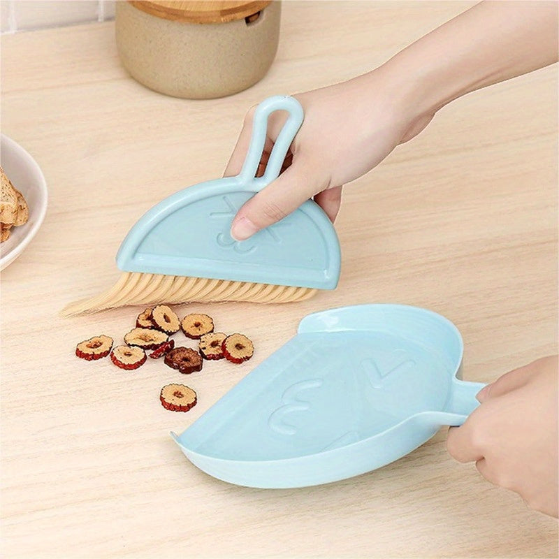 3 Pcs Mini Broom 3 Colors and Dustpan Set for Cleaning up Pet Feces Home, Car, Kitchen, Table, Durable Plastic Bristles, Handheld, Hangable
