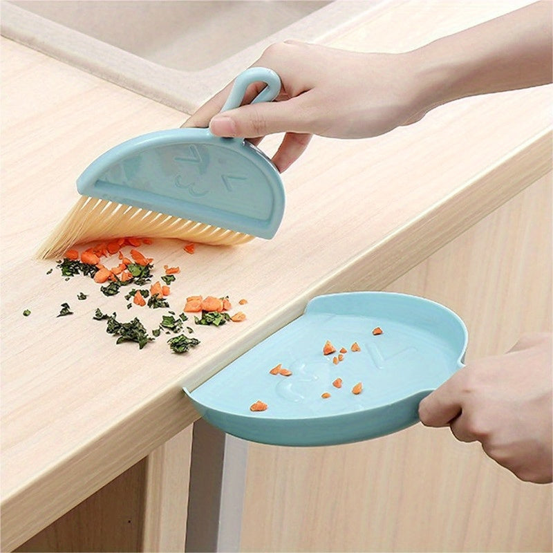 3 Pcs Mini Broom 3 Colors and Dustpan Set for Cleaning up Pet Feces Home, Car, Kitchen, Table, Durable Plastic Bristles, Handheld, Hangable