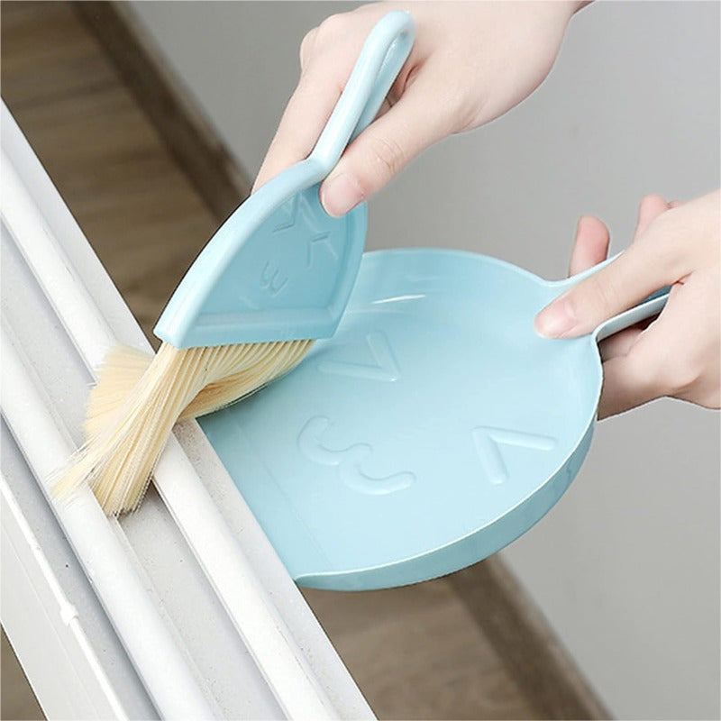 3 Pcs Mini Broom 3 Colors and Dustpan Set for Cleaning up Pet Feces Home, Car, Kitchen, Table, Durable Plastic Bristles, Handheld, Hangable