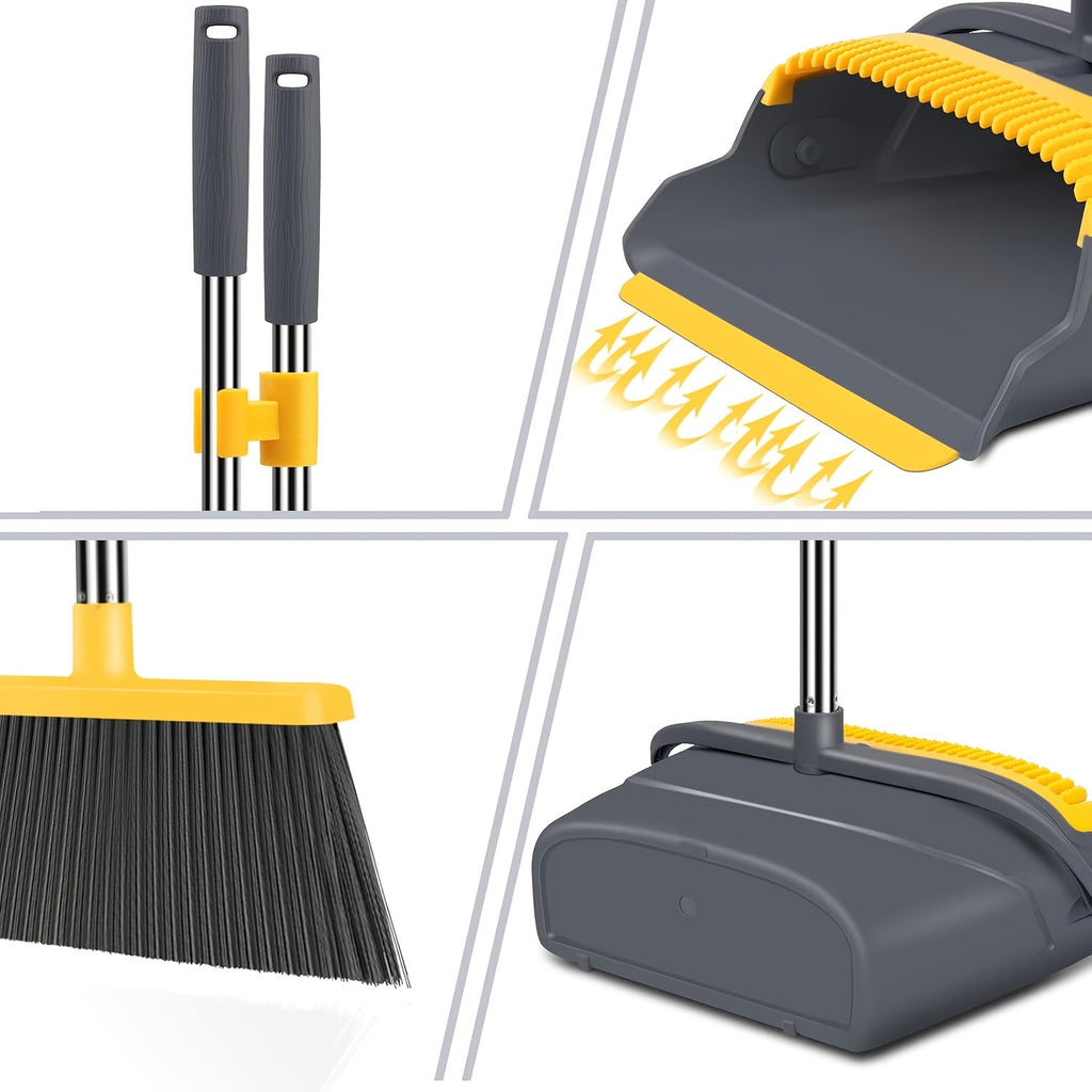 WEIYOOBY Local Broom And Dustpan Set for Home, Broom And Dustpan Set, Broom Dustpan Set, Broom And Dustpan Combo for Office, Indoor&Outdoor Sweeping, Stand Up Broom And Dustpan (Gray&Yellow)