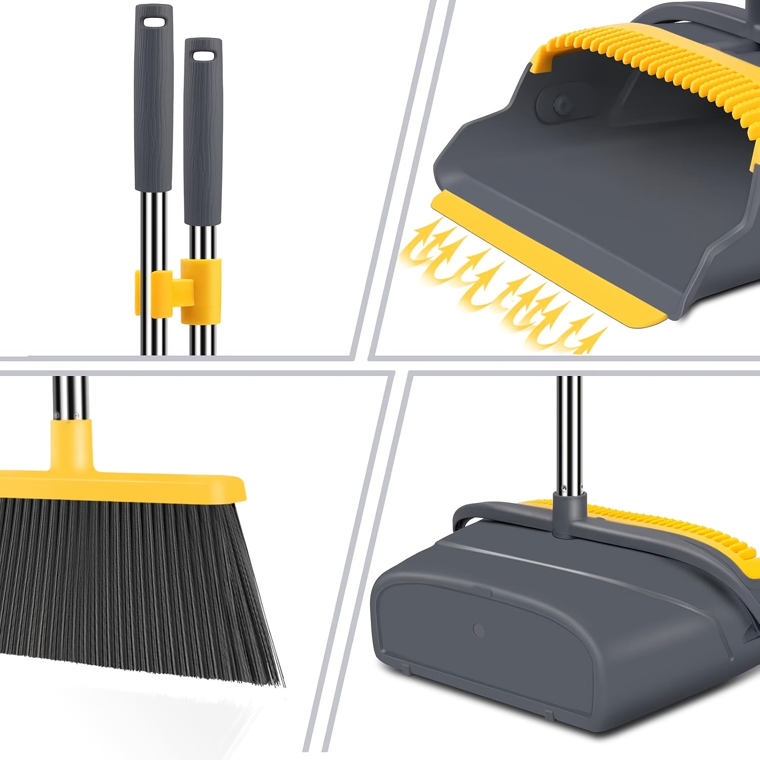WEIYOOBY Local Broom And Dustpan Set for Home, Broom And Dustpan Set, Broom Dustpan Set, Broom And Dustpan Combo for Office, Indoor&Outdoor Sweeping, Stand Up Broom And Dustpan (Gray&Yellow)