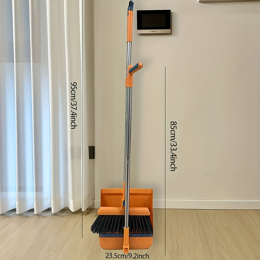 2-in-1 Long Handle Broom and Dustpan Set, Suitable for Home, Office, Indoor/Outdoor Sweeping, Upright Broom and Dustpan, Bathroom and Kitchen Cleaning Supplies