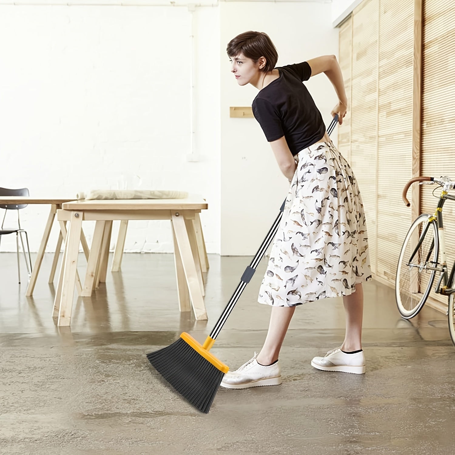 WEIYOOBY Local Broom And Dustpan Set for Home, Broom And Dustpan Set, Broom Dustpan Set, Broom And Dustpan Combo for Office, Indoor&Outdoor Sweeping, Stand Up Broom And Dustpan (Gray&Yellow)