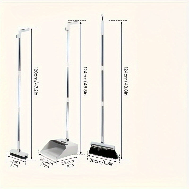 3-in-1 90% off Layer Broom and Broom Set, No Flag Bristle Broom, Multi-Surface Cleaning Kit, Suitable for Living Room, Bedroom, Bathroom, Carpet, Hard Floors, Durable Plastic, Home and Dormitory Use