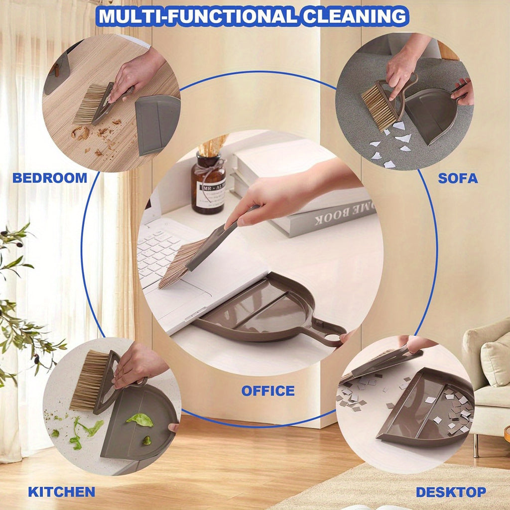 1pc Compact & Lightweight Plastic Broom and Dust Pan Set with Ergonomic Handle & Non-Toxic Bristles - Mini Sweeper for Hard Floors, Kids, Pets, Home, Car, Camping - Easy Storage Dust Pan and Brush Combo for Small Spaces, Ideal for Bedroom, Living Room,