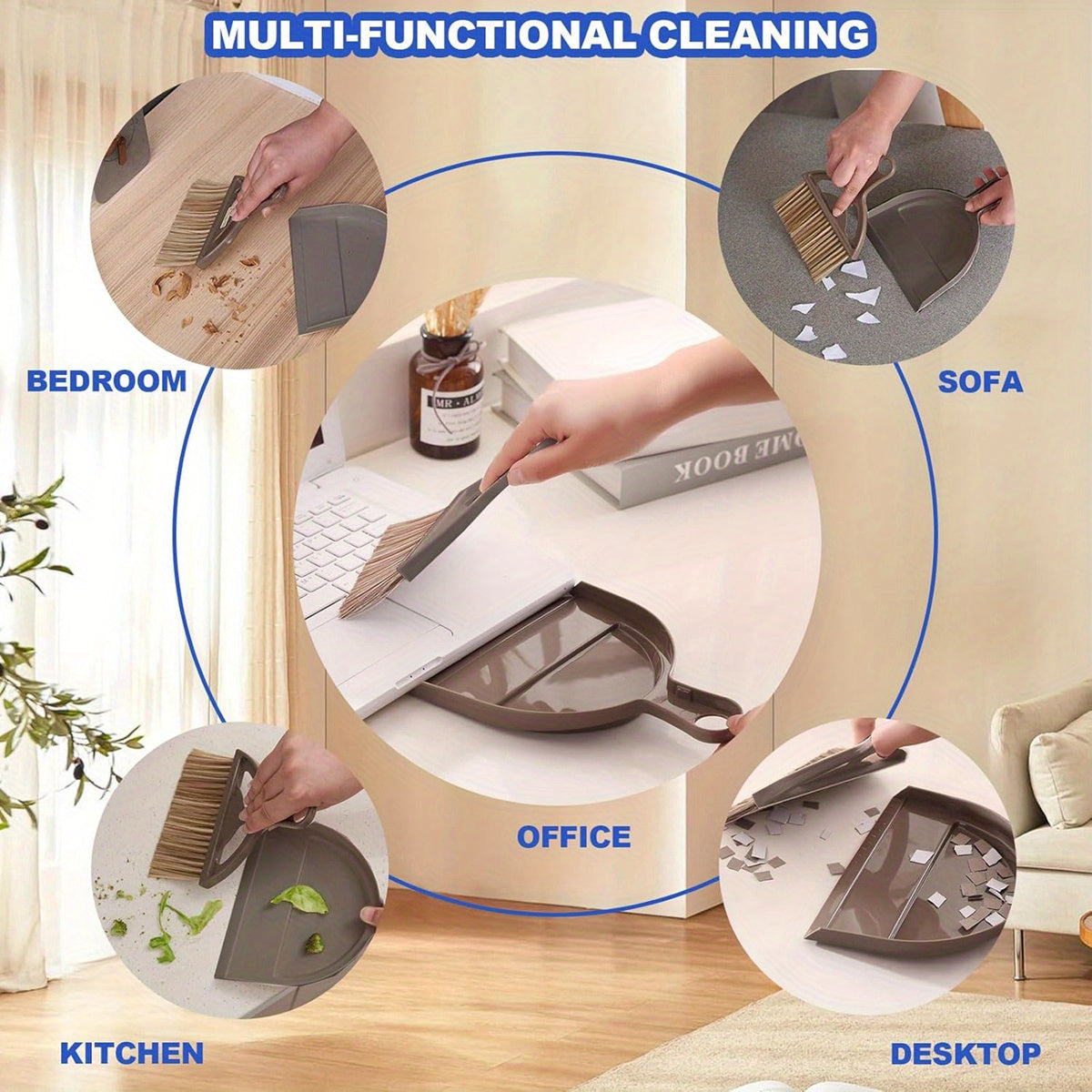 1pc Compact & Lightweight Plastic Broom and Dust Pan Set with Ergonomic Handle & Non-Toxic Bristles - Mini Sweeper for Hard Floors, Kids, Pets, Home, Car, Camping - Easy Storage Dust Pan and Brush Combo for Small Spaces, Ideal for Bedroom, Living Room,