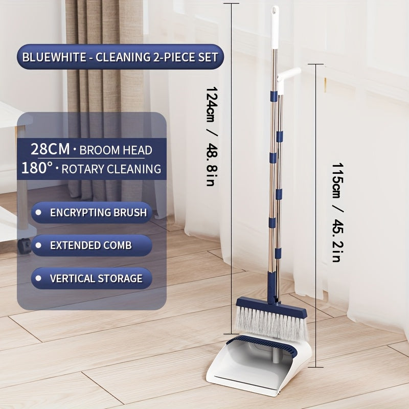 2-in-1 Broom and Dustpan Set with Long Handle - Heavy-Duty Stainless Steel, Ergonomic Design for Home, Office, School, Dorm, Shopping Mall & Supermarket Cleaning - Durable Hard Floor & Carpet Cleaning Supplies, Broom for Home, Dorm Room Essentials, Modern