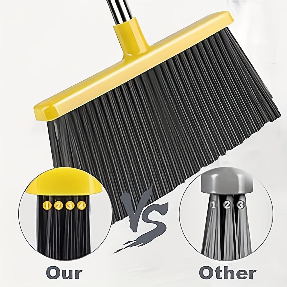 Juteng Local Broom And Dustpan Set, Long Handle Sweep Combo For Home Office Kitchen Lobby Shop, Upright Dustpan, 4 Row Of Dense Bristles Sweeper, Indoor&Outdoor Cleaning, Stand Up Broom Dust Pan Set, Gray&Yellow