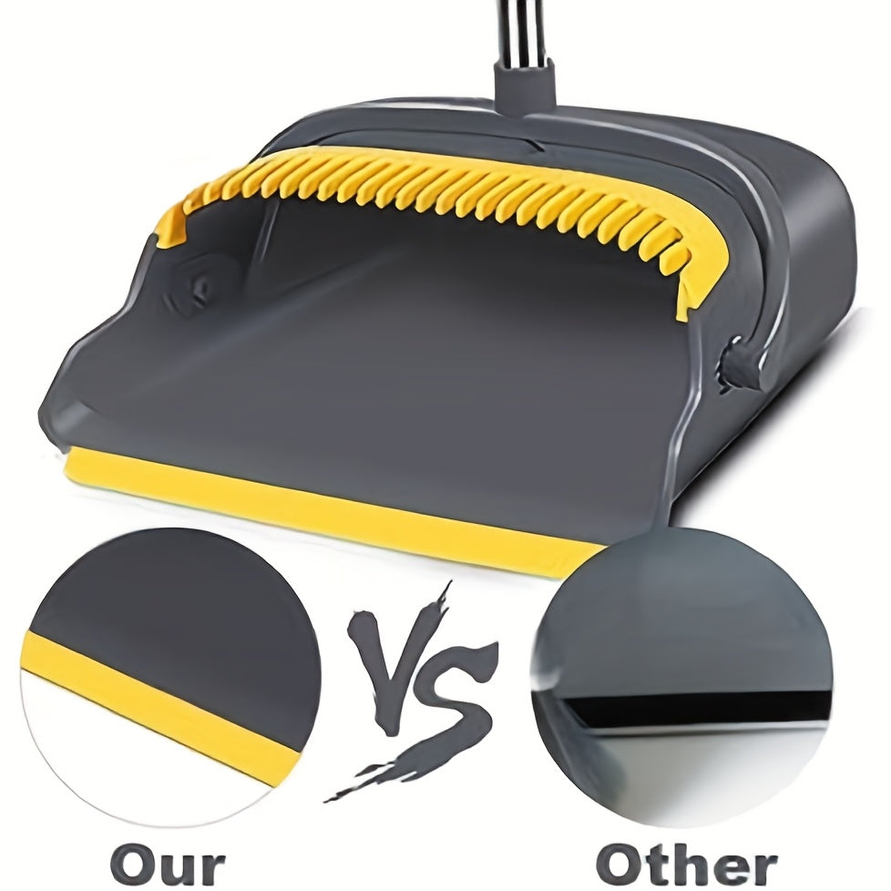 Juteng Local Broom And Dustpan Set, Long Handle Sweep Combo For Home Office Kitchen Lobby Shop, Upright Dustpan, 4 Row Of Dense Bristles Sweeper, Indoor&Outdoor Cleaning, Stand Up Broom Dust Pan Set, Gray&Yellow