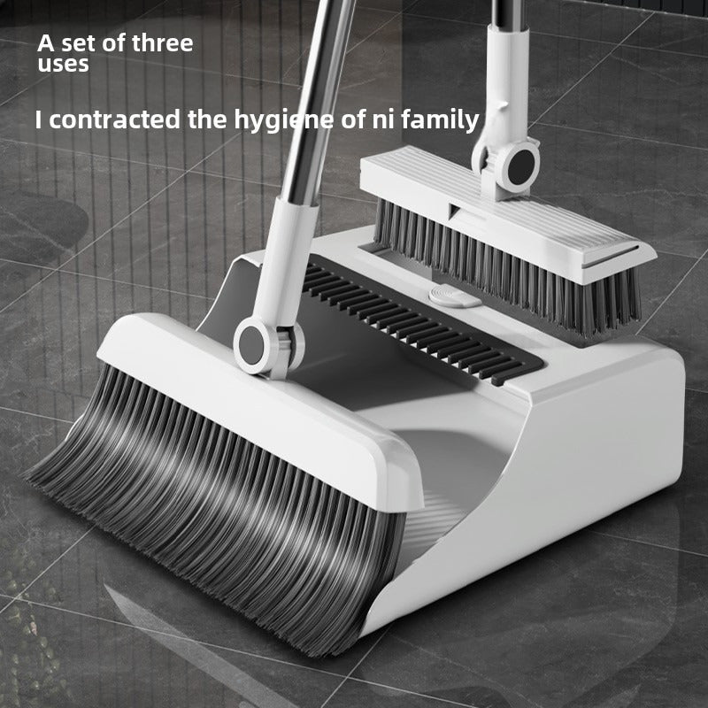 3-in-1 Heavy-Duty Ergonomic Floor Cleaning System with Long Handle - Heavy-Duty Broom, Dustpan & Brush Set with Ergonomic Grip - Extended Reach for Hardwood, Tile, Vinyl, Linoleum Floors - Ideal for Home, Office, Kitchen, Bathroom, Living Room -