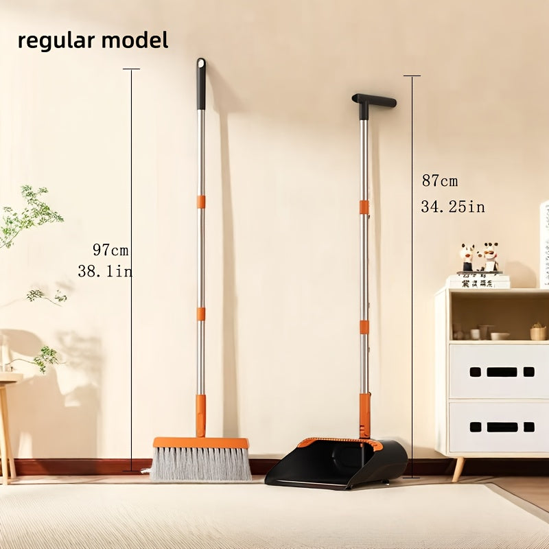 2-in-1 Broom and Dustpan Set with Long Handle - Heavy-Duty Stainless Steel, Ergonomic Design for Home, Office, School, Dorm, Shopping Mall & Supermarket Cleaning - Durable Hard Floor & Carpet Cleaning Supplies, Broom for Home, Dorm Room Essentials, Modern