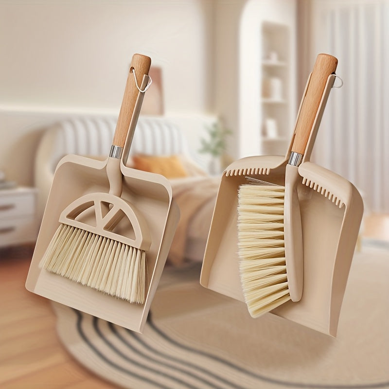 A set of small dustpan and wooden handle broom combination - suitable for cleaning sofas, tables, and small spaces