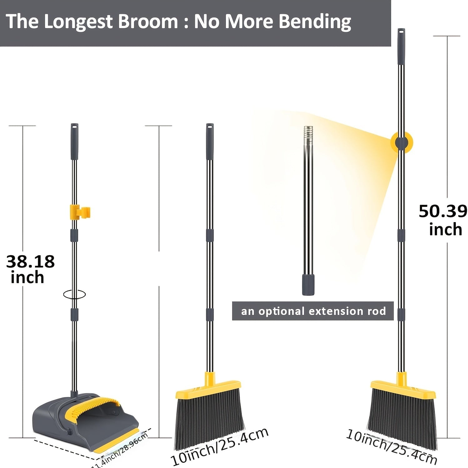 WEIYOOBY Local Broom And Dustpan Set for Home, Broom And Dustpan Set, Broom Dustpan Set, Broom And Dustpan Combo for Office, Indoor&Outdoor Sweeping, Stand Up Broom And Dustpan (Gray&Yellow)