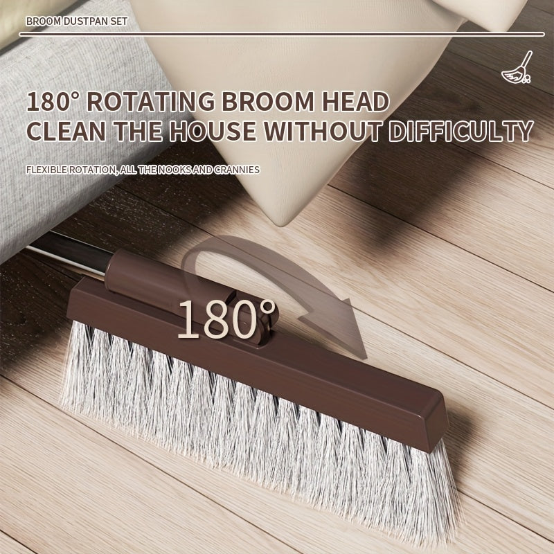 2-in-1 Broom and Dustpan Set with Long Handle - Heavy-Duty Stainless Steel, Ergonomic Design for Home, Office, School, Dorm, Shopping Mall & Supermarket Cleaning - Durable Hard Floor & Carpet Cleaning Supplies, Broom for Home, Dorm Room Essentials, Modern
