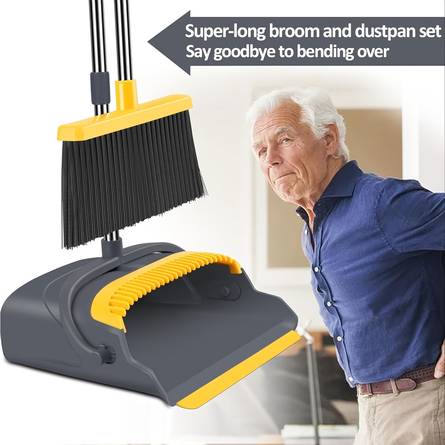WEIYOOBY Local Broom And Dustpan Set for Home, Broom And Dustpan Set, Broom Dustpan Set, Broom And Dustpan Combo for Office, Indoor&Outdoor Sweeping, Stand Up Broom And Dustpan (Gray&Yellow)