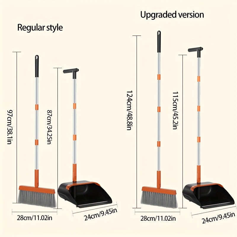 2-in-1 Broom and Dustpan Set with Long Handle - Heavy-Duty Stainless Steel, Ergonomic Design for Home, Office, School, Dorm, Shopping Mall & Supermarket Cleaning - Durable Hard Floor & Carpet Cleaning Supplies, Broom for Home, Dorm Room Essentials, Modern