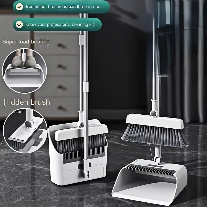 3pcs/set, Household Broom, Floor Brush And Dustpan Set, Thick Broom, Long Handled Brush And Dustpan, Non Stick Floor Cleaning Tool, Used for Home Office, School Dormitory, Cleaning Supplies, Cleaning Tools