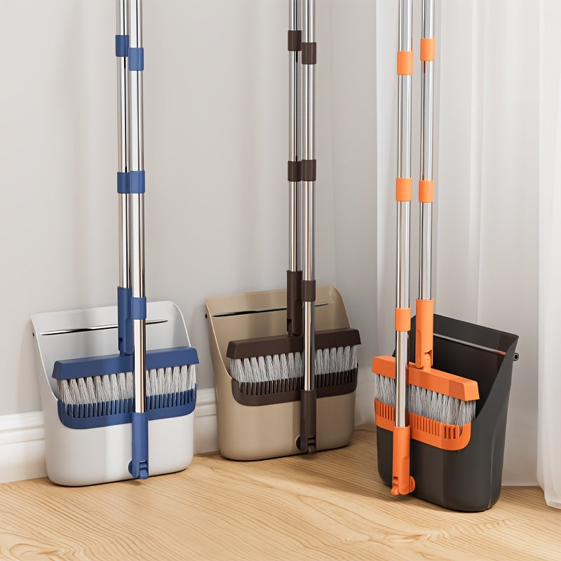 2-in-1 Broom and Dustpan Set with Long Handle - Heavy-Duty Stainless Steel, Ergonomic Design for Home, Office, School, Dorm, Shopping Mall & Supermarket Cleaning - Durable Hard Floor & Carpet Cleaning Supplies, Broom for Home, Dorm Room Essentials, Modern
