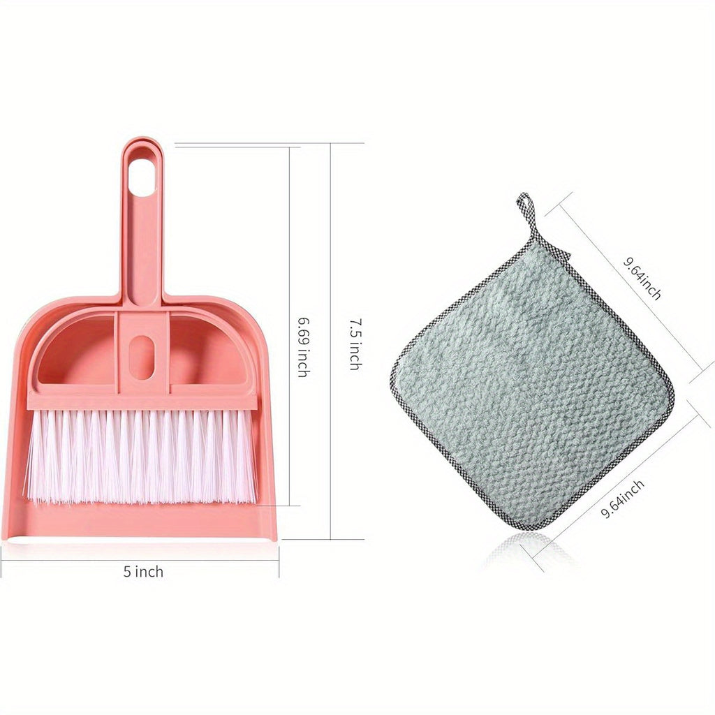3 Pack Mini Hand Broom and Dustpan Set with Brush - Compact Cleaning Kit with Soft Bristles & Ergonomic Handle, Pastel Colors (Pink, Green, Blue) for Desk, Car, Pet Hair, Crumbs, Spills - Portable Dustpan with Brush for Home, Office, Travel - Ideal for