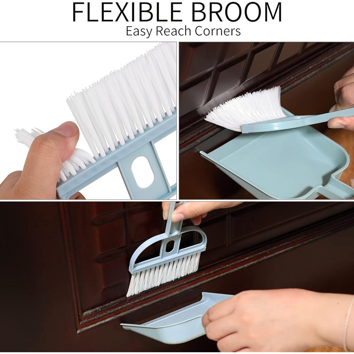 3 Pack Mini Hand Broom and Dustpan Set with Brush - Compact Cleaning Kit with Soft Bristles & Ergonomic Handle, Pastel Colors (Pink, Green, Blue) for Desk, Car, Pet Hair, Crumbs, Spills - Portable Dustpan with Brush for Home, Office, Travel - Ideal for
