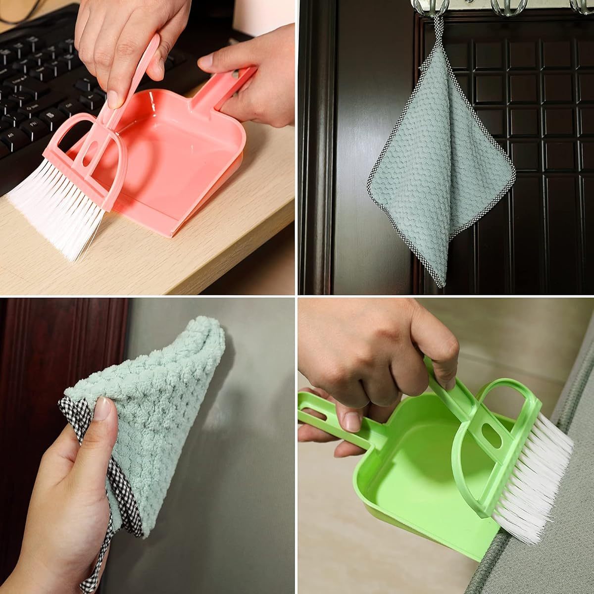 3 Pack Mini Hand Broom and Dustpan Set with Brush - Compact Cleaning Kit with Soft Bristles & Ergonomic Handle, Pastel Colors (Pink, Green, Blue) for Desk, Car, Pet Hair, Crumbs, Spills - Portable Dustpan with Brush for Home, Office, Travel - Ideal for
