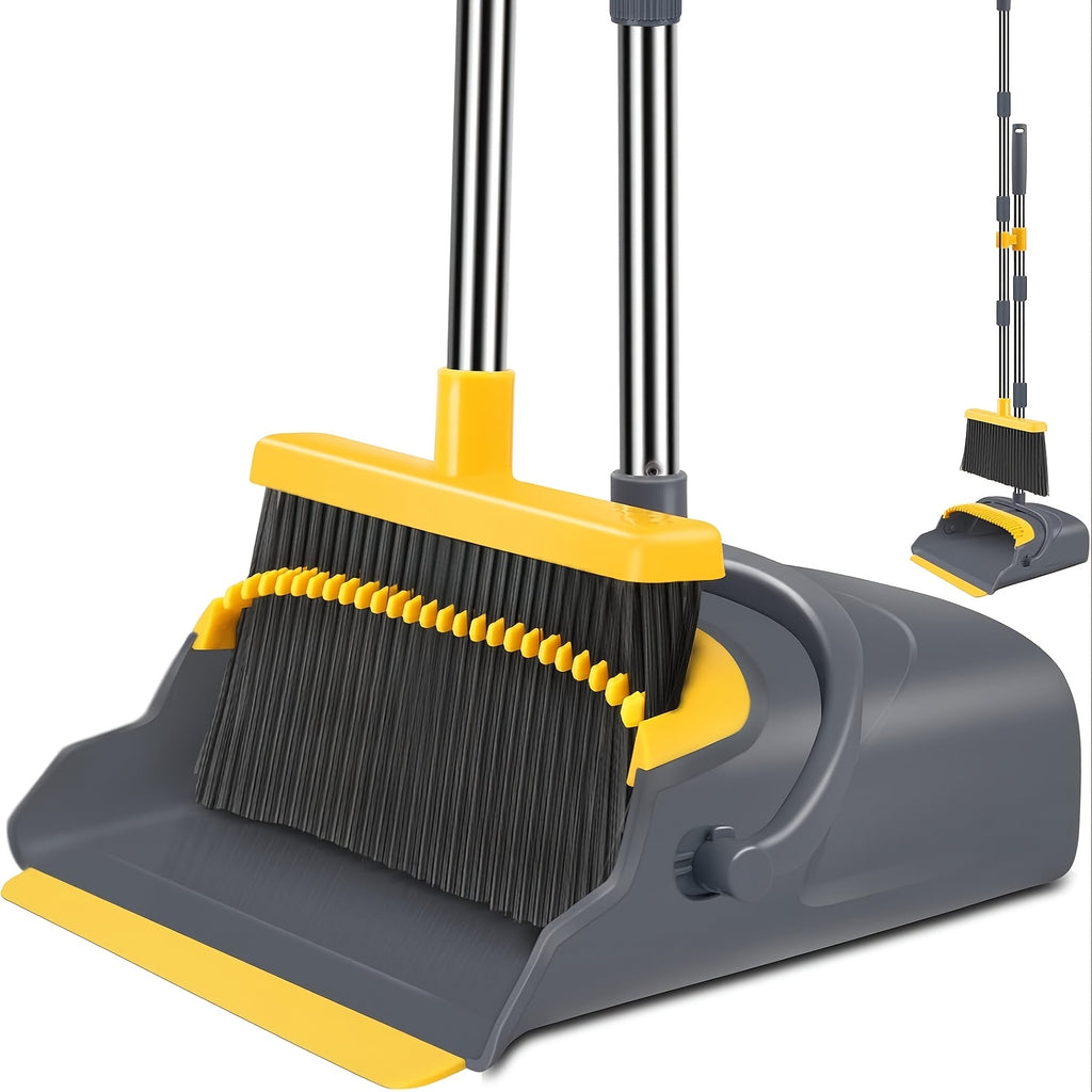 WEIYOOBY Local Broom And Dustpan Set for Home, Broom And Dustpan Set, Broom Dustpan Set, Broom And Dustpan Combo for Office, Indoor&Outdoor Sweeping, Stand Up Broom And Dustpan (Gray&Yellow)