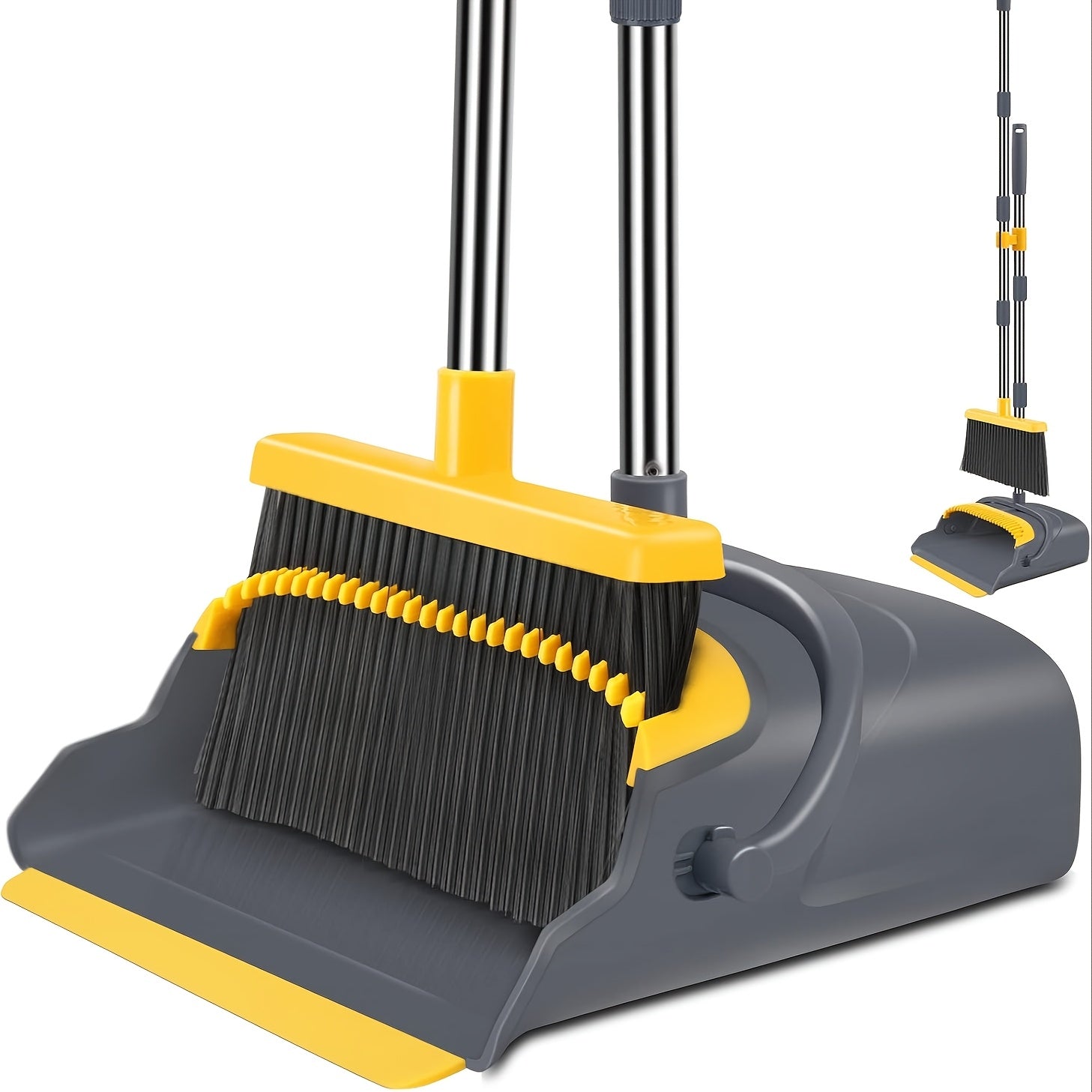 WEIYOOBY Local Broom And Dustpan Set for Home, Broom And Dustpan Set, Broom Dustpan Set, Broom And Dustpan Combo for Office, Indoor&Outdoor Sweeping, Stand Up Broom And Dustpan (Gray&Yellow)
