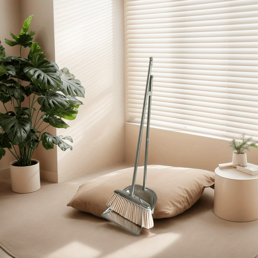 Durable Stainless Steel Broom and Dustpan Set with Slant Edge Design - Efficient Cleaning Combo for Home, Office, and School Dormitory, Hard Floor Surface, Practical Cleaning Tools|Modern Broom Design|Stainless Steel Construction, Broom and Dustpan Set