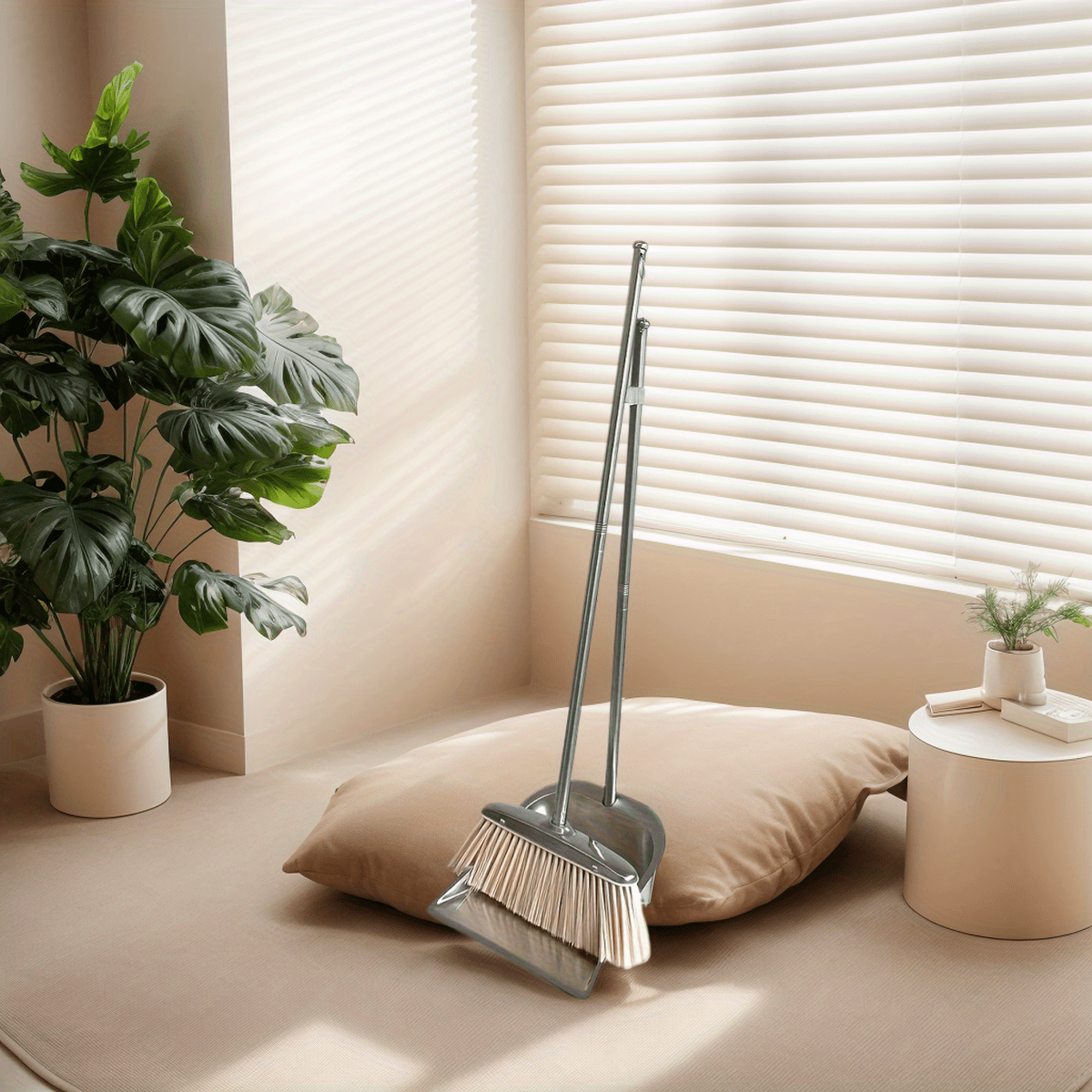 Durable Stainless Steel Broom and Dustpan Set with Slant Edge Design - Efficient Cleaning Combo for Home, Office, and School Dormitory, Hard Floor Surface, Practical Cleaning Tools|Modern Broom Design|Stainless Steel Construction, Broom and Dustpan Set
