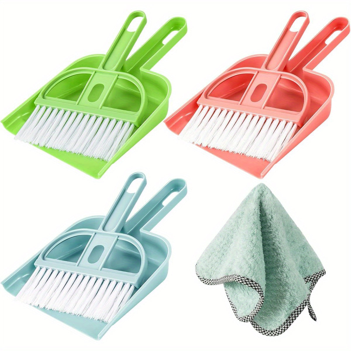 3 Pack Mini Hand Broom and Dustpan Set with Brush - Compact Cleaning Kit with Soft Bristles & Ergonomic Handle, Pastel Colors (Pink, Green, Blue) for Desk, Car, Pet Hair, Crumbs, Spills - Portable Dustpan with Brush for Home, Office, Travel - Ideal for