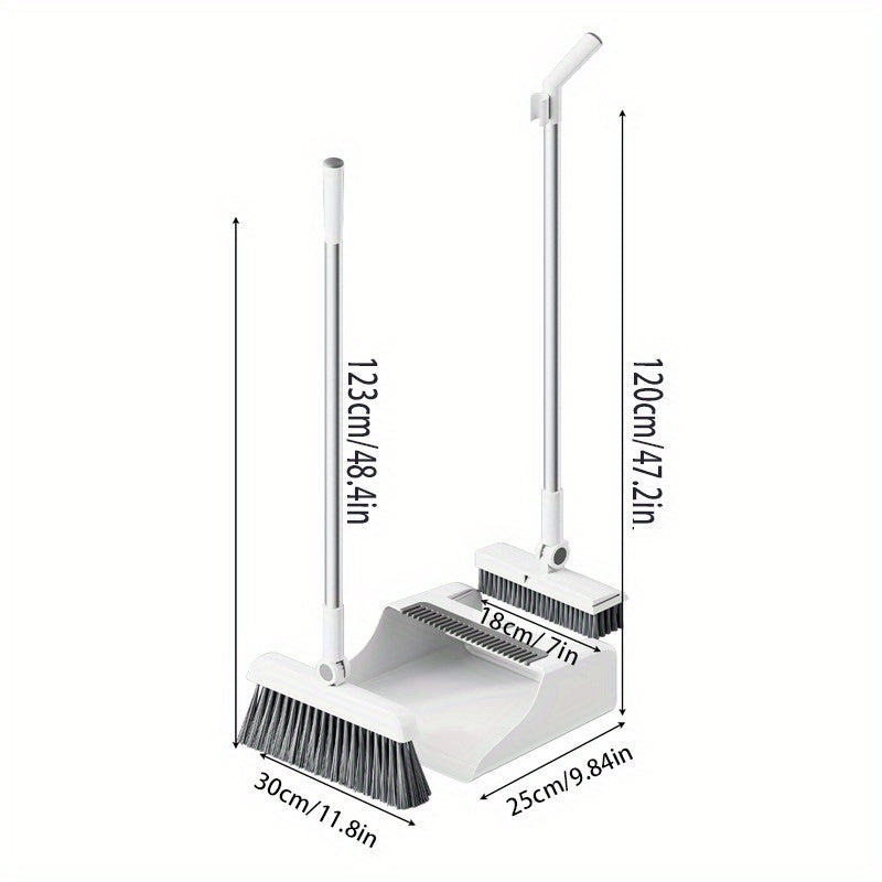 3-in-1 Heavy-Duty Ergonomic Floor Cleaning System with Long Handle - Heavy-Duty Broom, Dustpan & Brush Set with Ergonomic Grip - Extended Reach for Hardwood, Tile, Vinyl, Linoleum Floors - Ideal for Home, Office, Kitchen, Bathroom, Living Room -